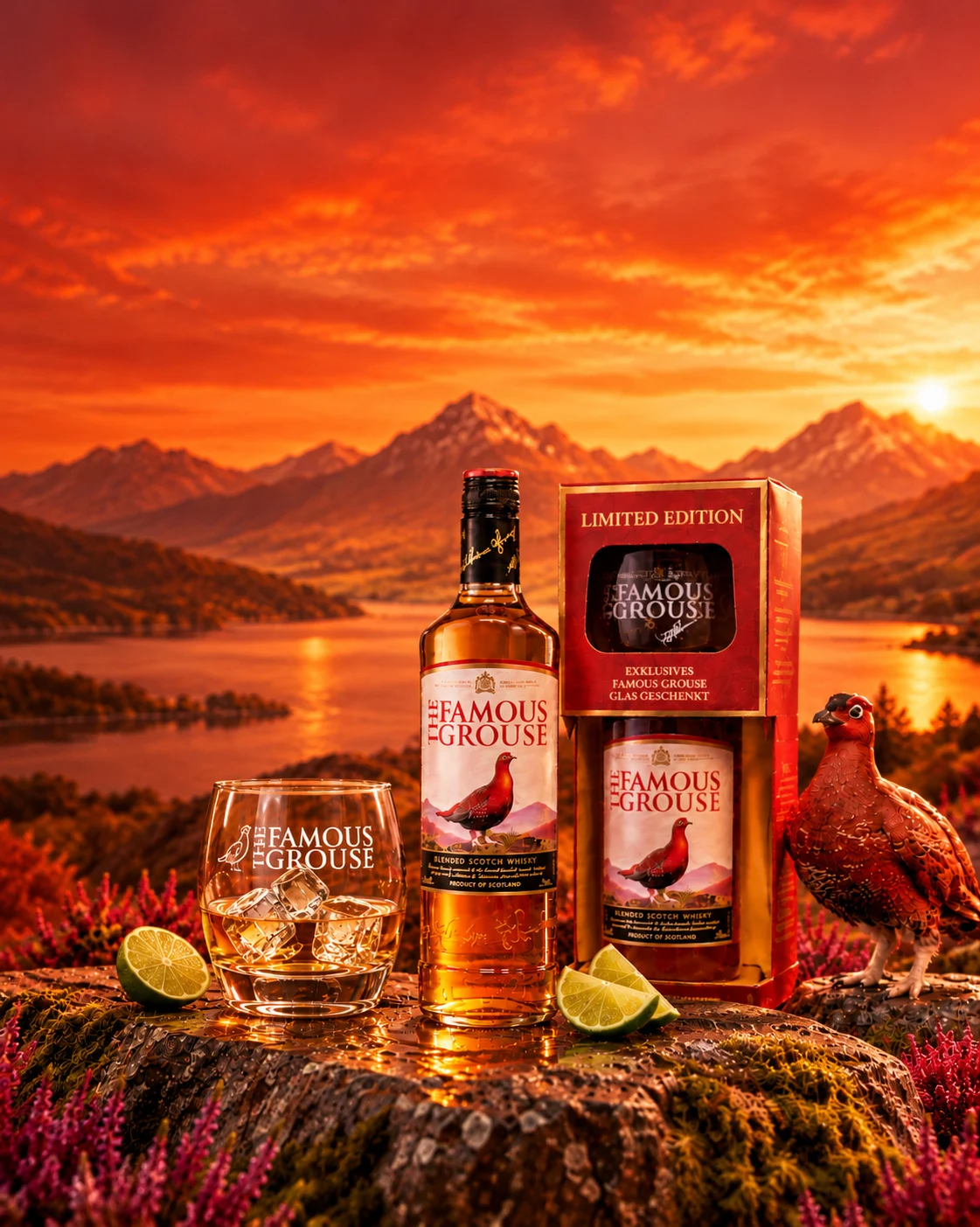 Famous Grouse Blended Scotch Whisky Geschenkset mit einem Glas